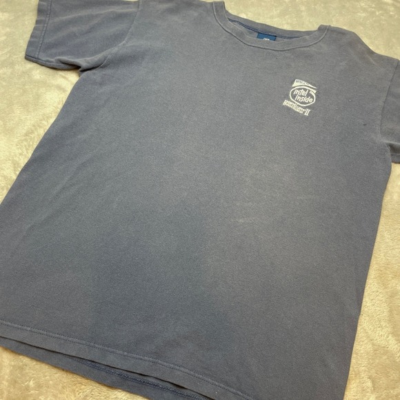 Vintage Belton Mens Intel Pentium II MMX Tee T Shirt Sz L Blue Embroidered Tech